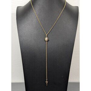 Lucky Brand Celestrial Starburst Y Drop Faux Lariat Necklace Antiqued Gold Tone
